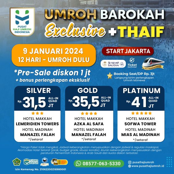 Paket Umroh Januari 2024 Biaya Murah, Direct + Kereta Cepat